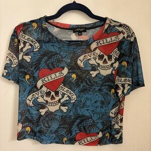 Ed Hardy Multicolor Skull Graphic Crop Top